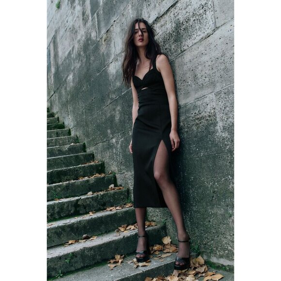 Zara XS Black Sleeveless Cutout Midi Dress With Side Slit 9646/606/800 READ ME - Picture 5 of 7